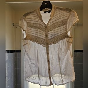 Vanity women's cap sleeve top linen Size M